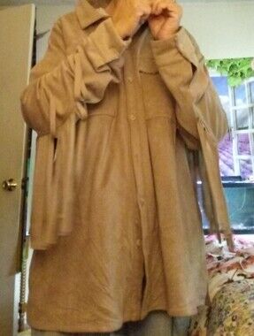 🐎 Womens Tan Button-Up Fringe Open Shirt Jacket 🚜